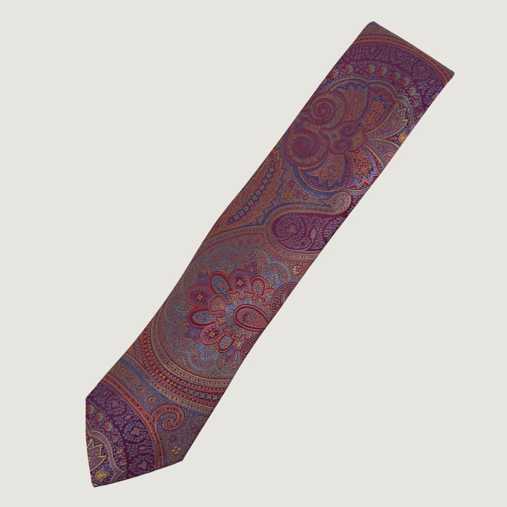 Robert Talbott Best of Class Silk Paisley Tie Burgundy Blue Gold Handsewn USA